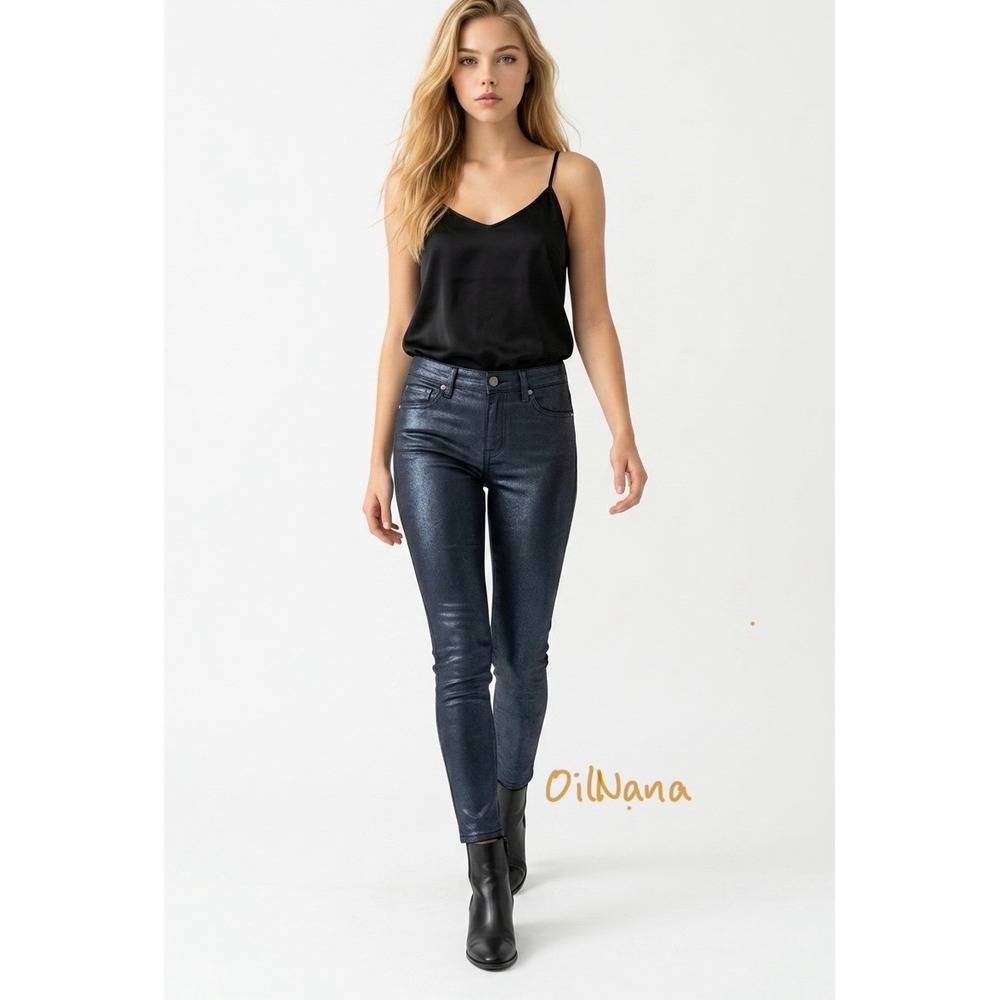 AG Adriano Goldschmied Farrah Skinny Ankle Jeans Women 24 Blue Metallic
